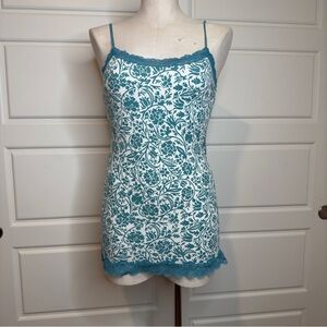 Y2K AE Teal Floral Lace Trim Cami Tank Top